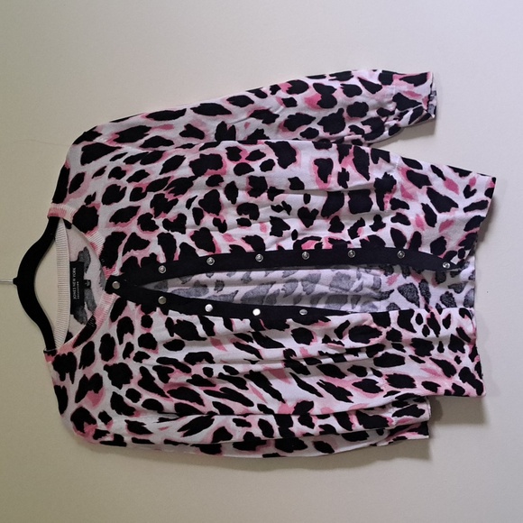 🗽Jones New York Leopard  Pink black & white Adorable Long sleeve cardigan - Picture 1 of 9